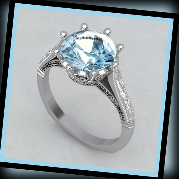12.1CTTW Sea Blue Aquamarine S925 Fine SS Ring - Picture 3 of 4